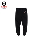 AAPE雙猿人LOGO印花｜束口運動長褲｜黑色-背面