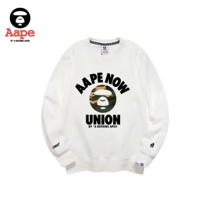Aape Now衛衣｜ 軍綠迷彩猿頭字母印花｜白色-正面