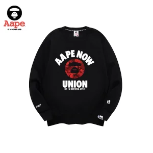 Aape Now連帽衛衣｜ 紅迷彩猿頭字母印花｜黑色-正面
