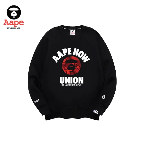 Aape Now連帽衛衣｜ 紅迷彩猿頭字母印花｜黑色-正面