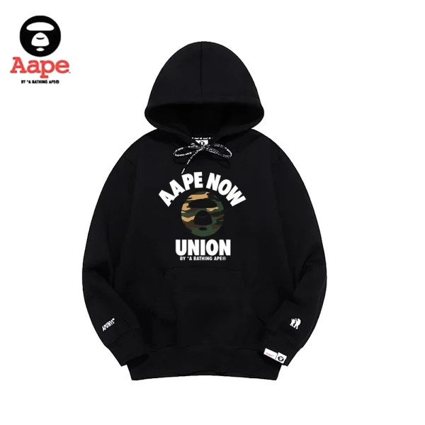 Aape Now連帽衛衣｜軍綠猿人頭字母印花｜黑色-正面