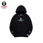 Aape UNVS連帽衛衣｜猿人骷髏字母印花｜黑色-正面