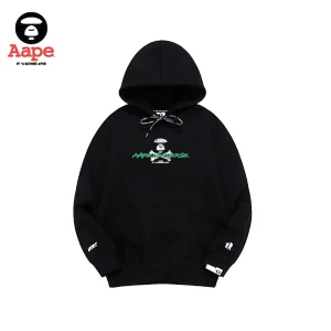 Aape UNVS連帽衛衣｜猿人骷髏字母印花｜黑色-正面