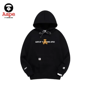 Aape Universe連帽衛衣｜橙猿頭字母印花｜黑色-正面