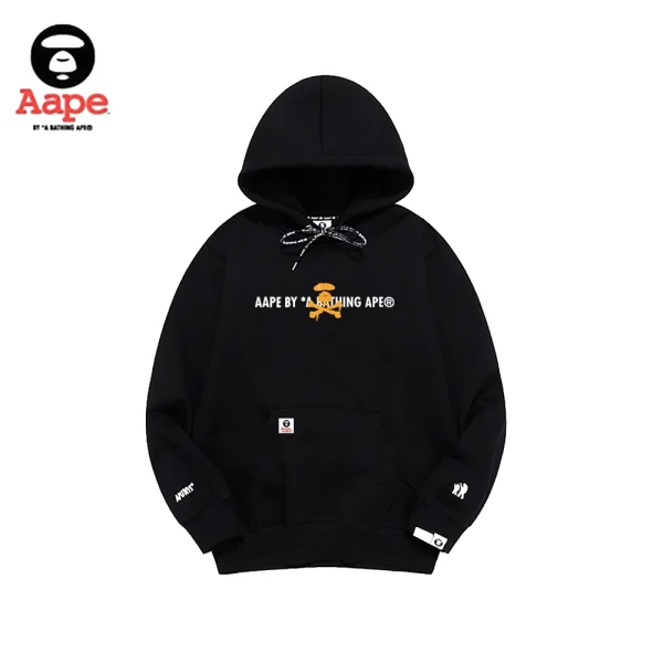 Aape Universe連帽衛衣｜橙猿頭字母印花｜黑色-正面