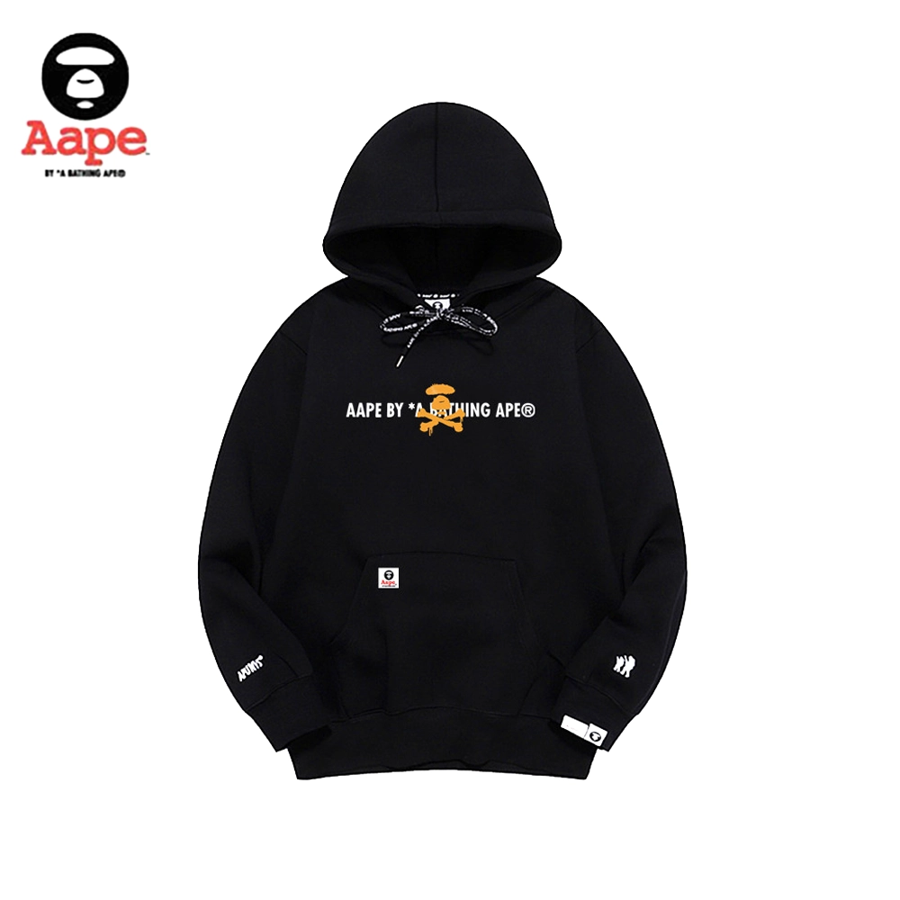 Aape Universe連帽衛衣｜橙猿頭字母印花｜黑色