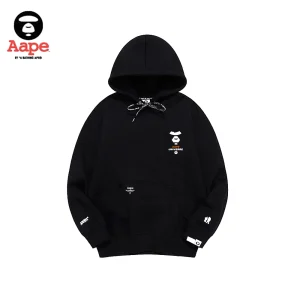 Aape Universe連帽衛衣｜猿人頭字母印花｜黑色-正面