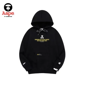 Aape Universe連帽衛衣｜猿顏字母印花｜黑色-正面