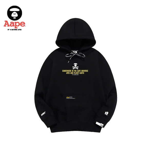 Aape Universe連帽衛衣｜猿顏字母印花｜黑色-正面
