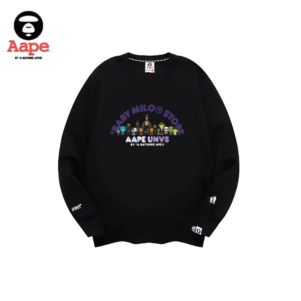 Aape Unvs衛衣｜猿顏卡通全系列印花｜黑色-正面