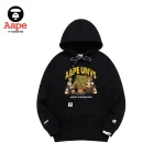 Aape Unvs連帽衛衣｜卡通猿猴戶外野營｜黑色-正面