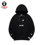 Aape Unvs連帽衛衣｜字母猿人頭印花｜黑色-正面