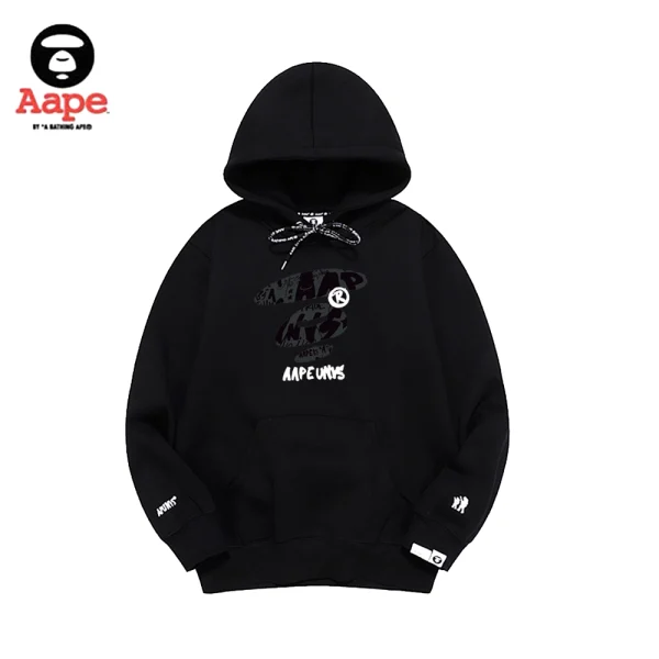 Aape Unvs連帽衛衣｜字母猿人頭印花｜黑色-正面