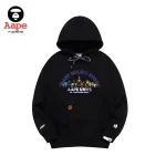 Aape Unvs連帽衛衣｜猿顏全系列卡通字母印花｜黑色-正面