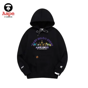 Aape Unvs連帽衛衣｜猿顏全系列卡通字母印花｜黑色-正面