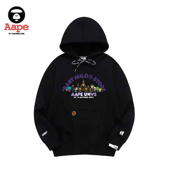 Aape Unvs連帽衛衣｜猿顏全系列卡通字母印花｜黑色-正面