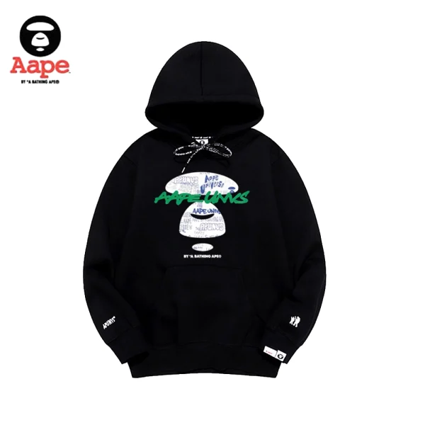Aape Unvs連帽衛衣｜綠字母猿人頭印花｜黑色-正面
