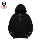 Aape Unvs連帽衛衣｜迷彩猿顏頭印花｜黑色-正面