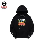 Aaper連帽衛衣｜卡通夏威夷旅行猿猴印花｜黑色-正面