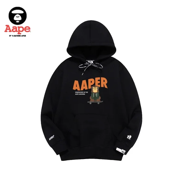 Aaper連帽衛衣｜滑板猿字母印花｜黑色-正面