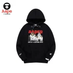 Aaper連帽衛衣｜猿顏太空服字母印花｜黑色-正面