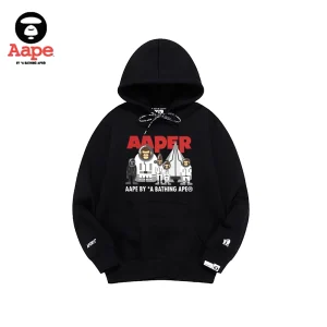 Aaper連帽衛衣｜猿顏太空服字母印花｜黑色-正面