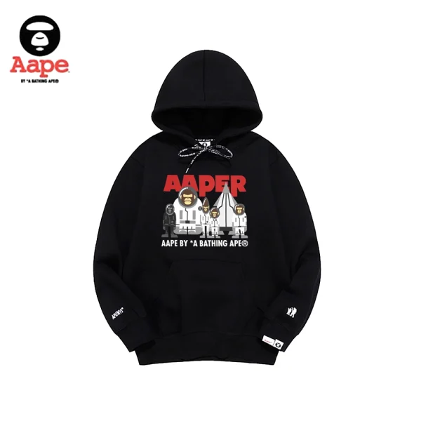 Aaper連帽衛衣｜猿顏太空服字母印花｜黑色-正面