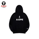 Aaper連帽衛衣｜綠圓猿顏字母印花｜黑色-背面