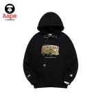 Aape連帽衛衣｜卡通汽車出行猿顏印花｜黑色-正面