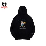 Aape連帽衛衣｜卡通猿顏橙字母印花｜黑色-背面