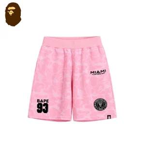 BAPE x Miami 聯名短褲｜LOGO隊標印花｜粉色-正面