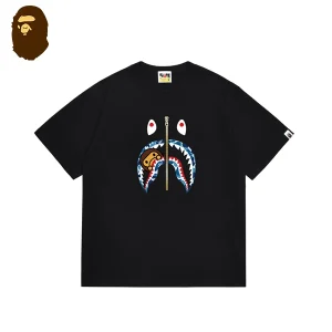 BAPE短袖T恤｜拉鍊鯊魚小猴印花｜黑色